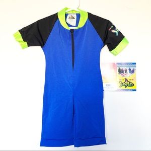 Blue Green Rashguard One Piece Swim Suit SPF 100